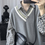 Oversize Sweater Vests Men Patchwork Preppy Style Couple Soft Knitwear Leisure Hipster Unisex Homme Sleeveless Jumpers All-match