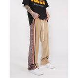 Side Striped Leopard Velvet Track Pants for Men Urban Streetwear Hip Hop Colorblock Joggers Loose Casual Velour Sweatpants Women