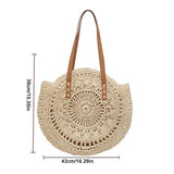 Round Straw Beach Bag Vintage Handmade Woven Shoulder Bag Raffia circle Rattan bags Bohemian Summer Vacation Casual Bags