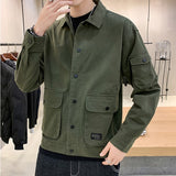 Large Size Jackets Men Basic Soft Letter Pockets Autumn Wind Breaker Turn-down Collar Teenagers S-4XL Cargo Outwear Hombre Chic