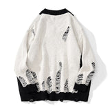 Black White Patchwork Pullovers Sweaters Washed Destroyed Ripped Sweater Men Harajuku Hole Knit Jumpers for Women Oversized