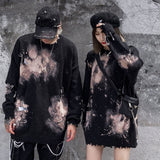 Tie Dye Pins Ripped Distressed Destroyed Holes Knitting Sweaters Men's Hip Hop Streetwear Pullover Sweater Oversized Black Tops