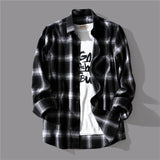 Autumn Japanese Black and White Plaid Long-sleeved Shirt Men's Design Retro Hong Kong Style Loose Shirt Versatile Jacket