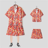 New Floral Shirt Suit, Hawaiian Style, Handsome Hip-hop, Fashionable Internet Celebrity, Spring and Summer Short-sleeved Shorts Set