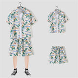 New Floral Shirt Suit, Hawaiian Style, Handsome Hip-hop, Fashionable Internet Celebrity, Spring and Summer Short-sleeved Shorts Set