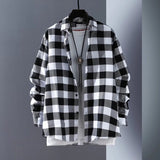 Autumn Japanese Black and White Plaid Long-sleeved Shirt Men's Design Retro Hong Kong Style Loose Shirt Versatile Jacket