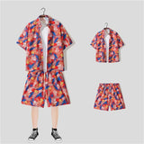 New Floral Shirt Suit, Hawaiian Style, Handsome Hip-hop, Fashionable Internet Celebrity, Spring and Summer Short-sleeved Shorts Set