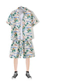 New Floral Shirt Suit, Hawaiian Style, Handsome Hip-hop, Fashionable Internet Celebrity, Spring and Summer Short-sleeved Shorts Set