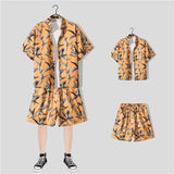 New Floral Shirt Suit, Hawaiian Style, Handsome Hip-hop, Fashionable Internet Celebrity, Spring and Summer Short-sleeved Shorts Set