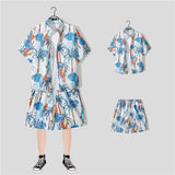 New Floral Shirt Suit, Hawaiian Style, Handsome Hip-hop, Fashionable Internet Celebrity, Spring and Summer Short-sleeved Shorts Set