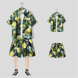 New Floral Shirt Suit, Hawaiian Style, Handsome Hip-hop, Fashionable Internet Celebrity, Spring and Summer Short-sleeved Shorts Set