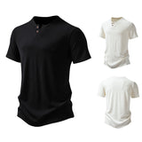 Summer New Five-quarter Sleeve T-shirt Men's  Foreign Trade Men's Clothing Men's 2-button Design Casual Short-sleeved T-shirt in Stock