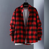 Autumn Japanese Black and White Plaid Long-sleeved Shirt Men's Design Retro Hong Kong Style Loose Shirt Versatile Jacket