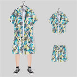 New Floral Shirt Suit, Hawaiian Style, Handsome Hip-hop, Fashionable Internet Celebrity, Spring and Summer Short-sleeved Shorts Set