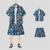 New Floral Shirt Suit, Hawaiian Style, Handsome Hip-hop, Fashionable Internet Celebrity, Spring and Summer Short-sleeved Shorts Set