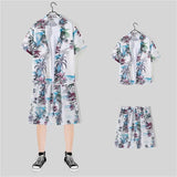 New Floral Shirt Suit, Hawaiian Style, Handsome Hip-hop, Fashionable Internet Celebrity, Spring and Summer Short-sleeved Shorts Set