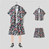 New Floral Shirt Suit, Hawaiian Style, Handsome Hip-hop, Fashionable Internet Celebrity, Spring and Summer Short-sleeved Shorts Set