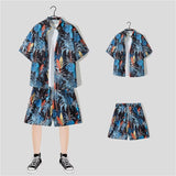 New Floral Shirt Suit, Hawaiian Style, Handsome Hip-hop, Fashionable Internet Celebrity, Spring and Summer Short-sleeved Shorts Set