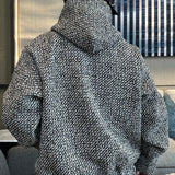 Ilooove Autumn and Winter New Tweed Woven Gray Heavy Men's Hoodies High-end Loose Pullover Casual Harajuku Hooded Sweatshirt Tops