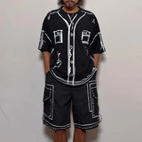 Summer 2pcs Men's Set Matching Shorts T-shirts Hand-painted Clothing O-Neck Short Sleeve Oversize Streetwear Creative Graffiti