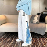 High street pants casual trousers buttoned male gothic loose straight wide leg fake two piece pants high street men's bottoms