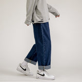 2023 New Korean Fashion Men's Baggy Jeans Classic Unisex Man Straight Denim Wide-leg Pants Hip Hop Bagy Light Blue Grey Black