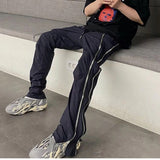 Harajuku Both Side Double Zipper Pockets Vibe Style Mens Track Pants High Street Straight Oversized Drawstring Casual Trousers