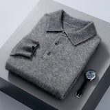 Ilooove Pullover Men's Sweater Polo Neck 100% Mink Cashmere Knitted Sweater Casual Loose Large Size Long Sleeve Winter Korean Version