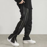 Harajuku Both Side Double Zipper Pockets Vibe Style Mens Track Pants High Street Straight Oversized Drawstring Casual Trousers