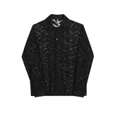 Sexy Men Shirts Black Feather Hollowed Out Sequin Lapel Long Sleeve Streetwear Transparent Button Men Clothing Fashion Camisas