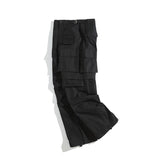 Multi-pockets Black Knee Detachable Straight Men's Cargo Pants Retro Streetwear Wide Leg Solid Color Baggy Oversized Trousers