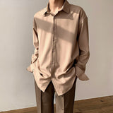 2023 New Ice Silk Drape Khaki Shirt for Men Long Sleeve Loose Casual Button Solid Color Designer Clothes Men Men Dress Shirt