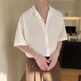 2023 Korean Fashion Men Cuban Collar Short Sleeve Shirt Men Summer Solid Color Business Casual Loose Drape White Dress Shirt