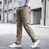 Big Size Men&#39;s Cargo Trousers Straight Leg Work Pant Men Loose Fit Cotton Summer Wide Overalls Male Side Multi Pocket large size