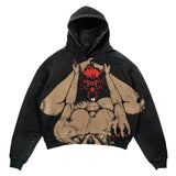 Ilooove Retro hooded sweatshirt skull print flame Y2K retro hooded pullover jacket street style goth casual fashion men's Harajuku top