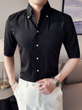 New Summer Smart Casual Office Men Black White Shirt Half Sleeve Slim Fit Business Formal Shirts Fashion Single Breasted Tops