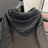 Ilooove American Autumn and Winter Men and Women Trend Woven Design Hooded Sweater Couple Loose Retro Gray Loose Casual Top Harajuku Y2k