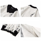 Black White Patchwork Pullovers Sweaters Washed Destroyed Ripped Sweater Men Harajuku Hole Knit Jumpers for Women Oversized