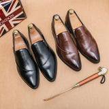 2023 New Men Loafers Leather Shoes Formal Elegant Dress Shoe Simple Slip On Man Casual Footwear Original Pointed Boos Moccasins