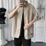 Shirts Men Summer Cargo Clothing Harajuku Fashion Ins Handsome All-match Baggy Stylish College Multi Pockets Popular Streetwear