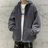 Ilooove - Hooded Hoodies Letter Printed Men Thicken Streetwear Coat Hip Hop Hoody Cardigan Jackets Male Drawstring Hoodie