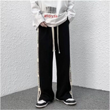 2023 Summer Trend Fashion Men's Loose Solid Color Letter Printing Pull Cord Splice High Grade Knitting Temperament Guard Pants