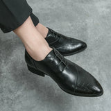 Ilooove New Brown Derby Shoes for Men Pointed Toe Lace-up Black Men's Formal Shoes Handmade Business Size 38-46