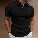 Fashion Solid Waffed Polo Shirts Men Casual Slim Short Sleeve Turn-down Collar Pullovers Mens Clothes Spring Summer Button Polos