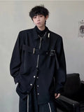 Techwear Shirts Men Darkwear Hip Hop Blouses Punk Black Long Sleeve Button Up Male Zipper Harajuku Japanese Streetwear