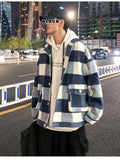 Gmiixder Winter Hip Hop Woolen Coat Men's Short Hong Kong Style Trend Jacket Loose Handsome Youth Lapel Plaid Thickened Jackets