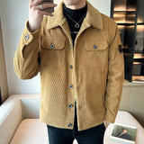 Ilooove - Winter New Corduroy Jacket Men's Slim Fit Thickened Fleece Lamb Coat Oversized Single Breasted Male Outwear Mud Yellow Tops 5xl