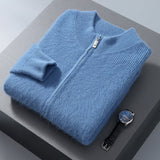 Ilooove Men's Sweater Cardigan Zipper Stand Neck Thickened Winter Mink Fleece Knit Large Loose Long Sleeve Warm Fashion Korean Edition