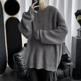 Ilooove Knit Sweater Male Crewneck Round Collar Pink Men's Clothing Pullovers Solid Color Plain Korean Style Y2k Streetwear Fashion 2024