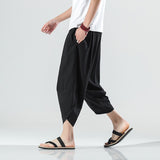 2023 Summer Harajuku Calf Length Casual Men's Pants Wide Leg Cotton Linen Harem Baggy Pants Fashion Men's Clothing